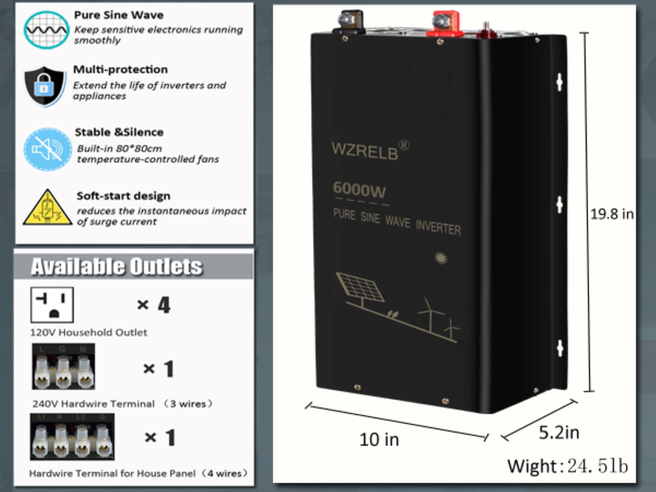 Off Grid Solar Inverter 48V 6000W - Inversor de Onda Sinusoidal Pura de