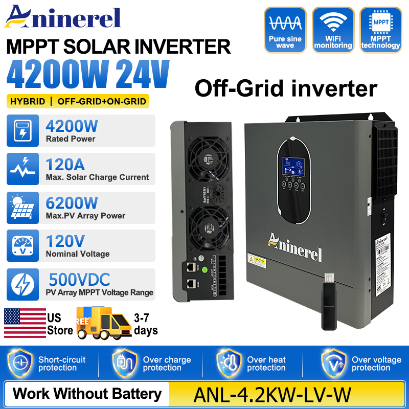 Inversor híbrido Aninerel de 4 - Inverter Pure Sine Wave 60Hz 120V 3000W reseña y precio