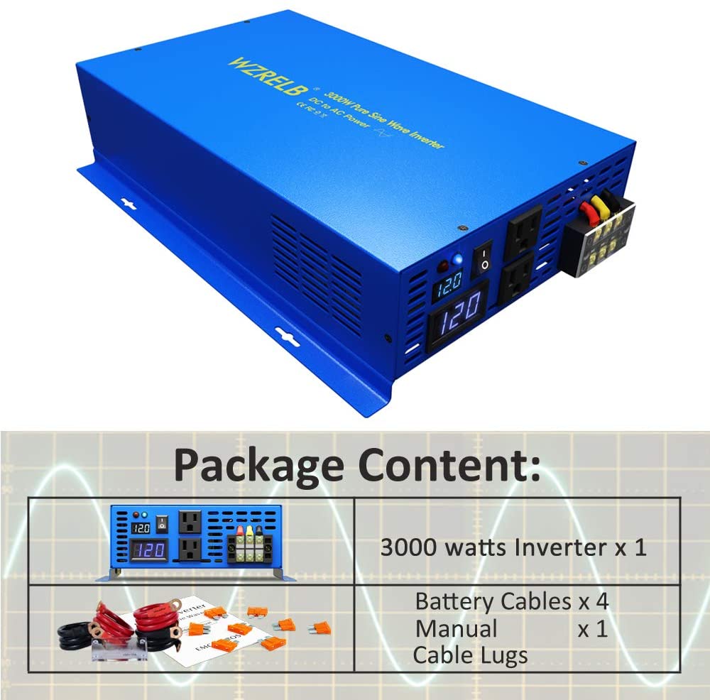 Inversor de potencia de onda s - Inverter Pure Sine Wave 60Hz 120V 3000W reseña y precio