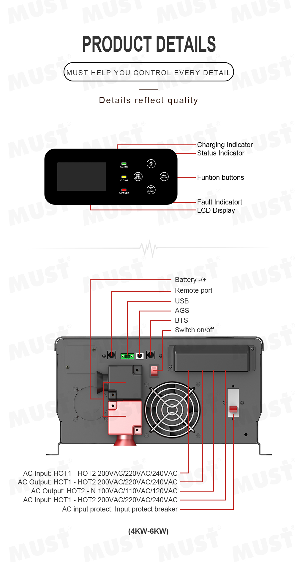 Inversor de Corriente de Onda  - Pure Sine Wave Inverter 5000W 48V 220V reseña y precio