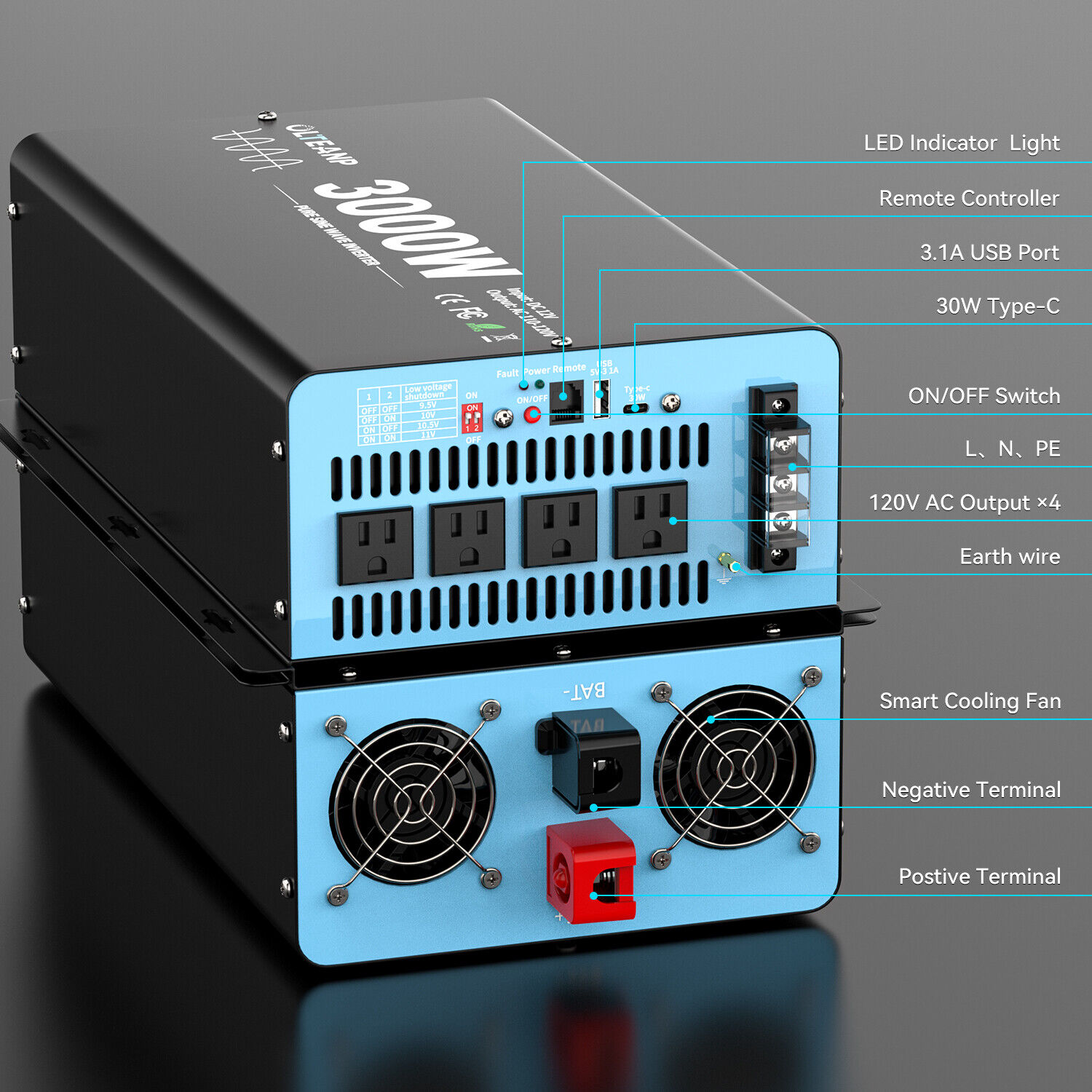 Inversor de corriente de onda  - Inverter Pure Sine Wave 60Hz 120V 3000W reseña y precio